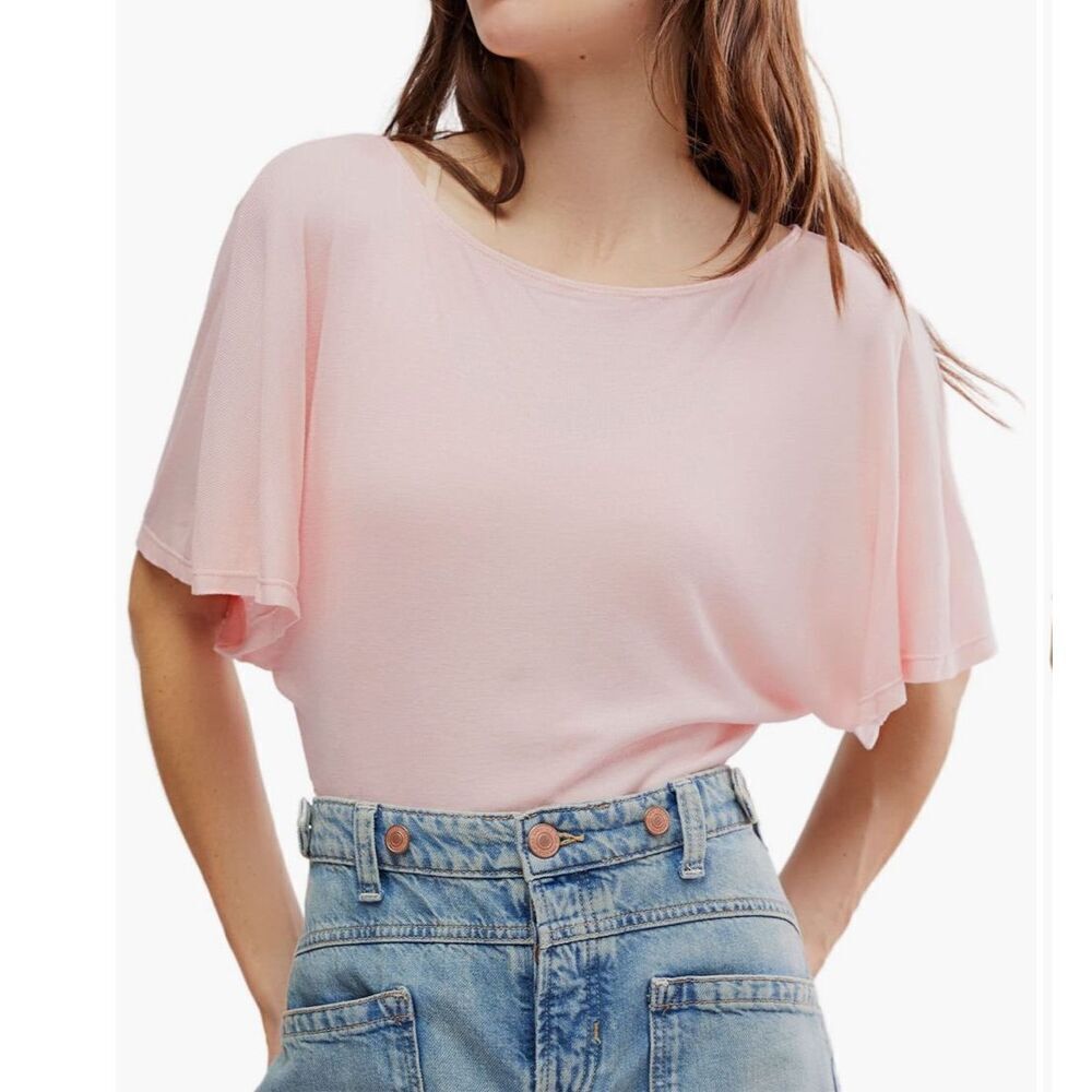 Free People Homebody T-Shirt Bodysuit in pink salt size S NWT